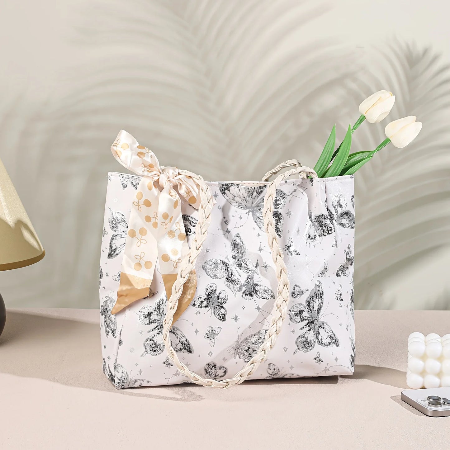 【Hot New】Cute Artistic Texture Butterfly Print Tote Bag for Women Ideal for Shopping Class & Commuting Perfect Gift Option