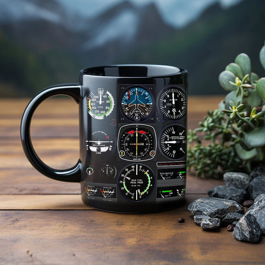 Aircraft Instrument Panel Pattern Coffee Ceramic Mug Airplane Enthusiast Birthday Gift Boys Water Cup Funny Mug