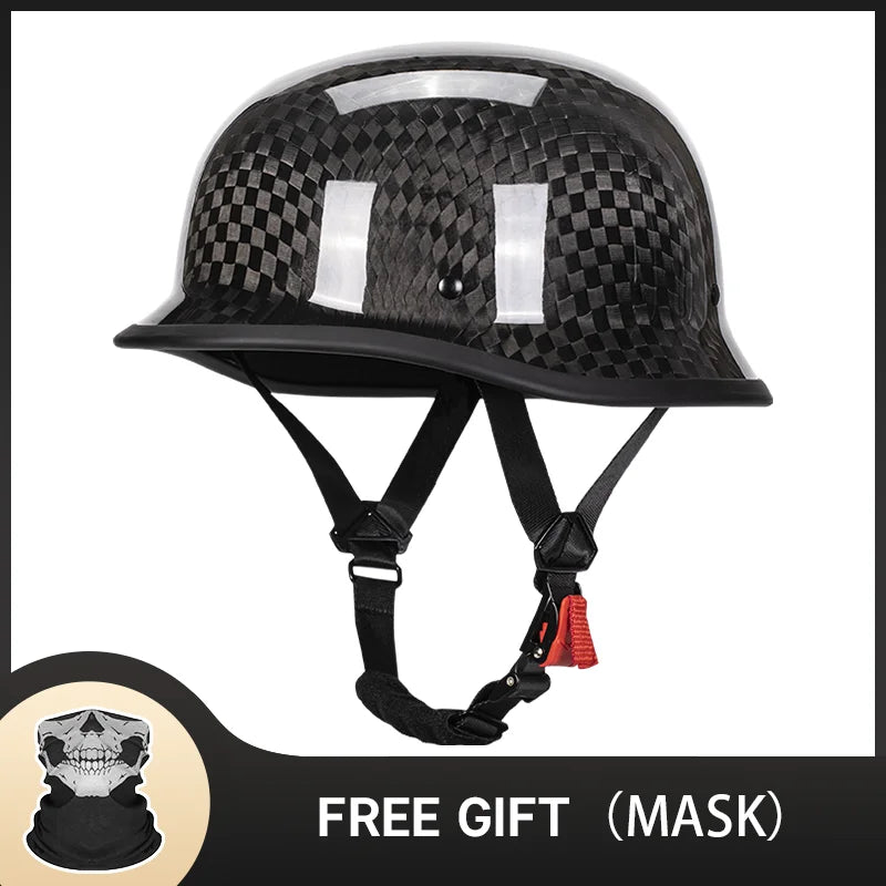 Bright Black Real 3K Carbon Fiber Helmet Retro Men's Motorcycle Helmet German Style Soldier Helmet Retro Cruiser DOT ECE
