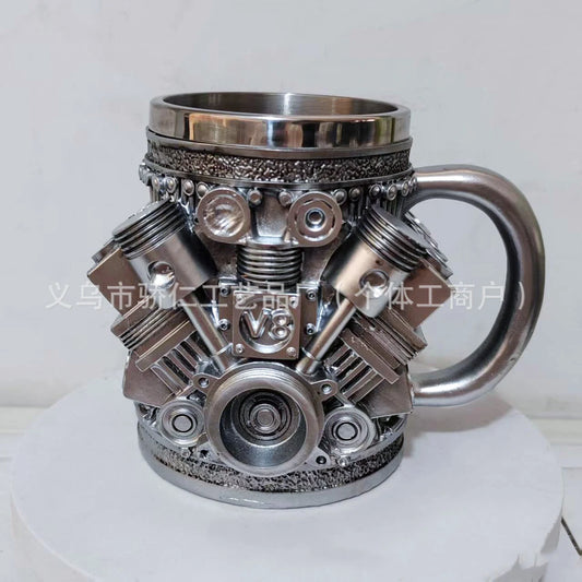 Stainless Steel Engine Cup Mechanical Engine Ornament for Home Decor Unassembled Model Educational Toy