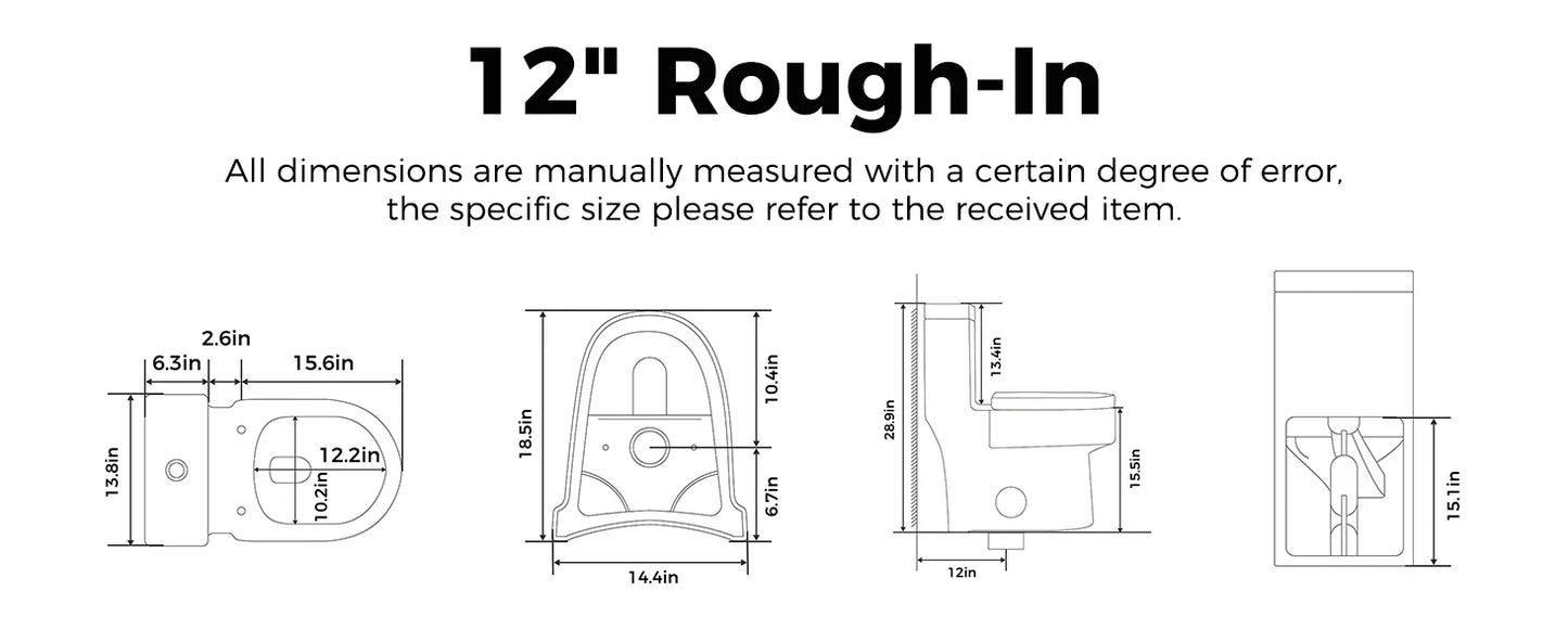 Compact One Piece Toilet With Soft-Close Seat Lid, High-Efficiency 1.2/1.8 GPF Dual Flush, Dirt-Resistant Glazed