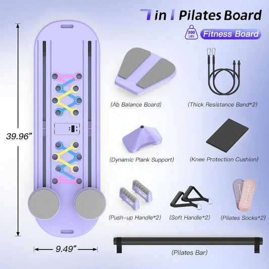 Pilates Board Pilates Reformer Set for Women 7 in 1 Foldable Pilates Equipment with Timer Portable Pilates Machine for Home Wor