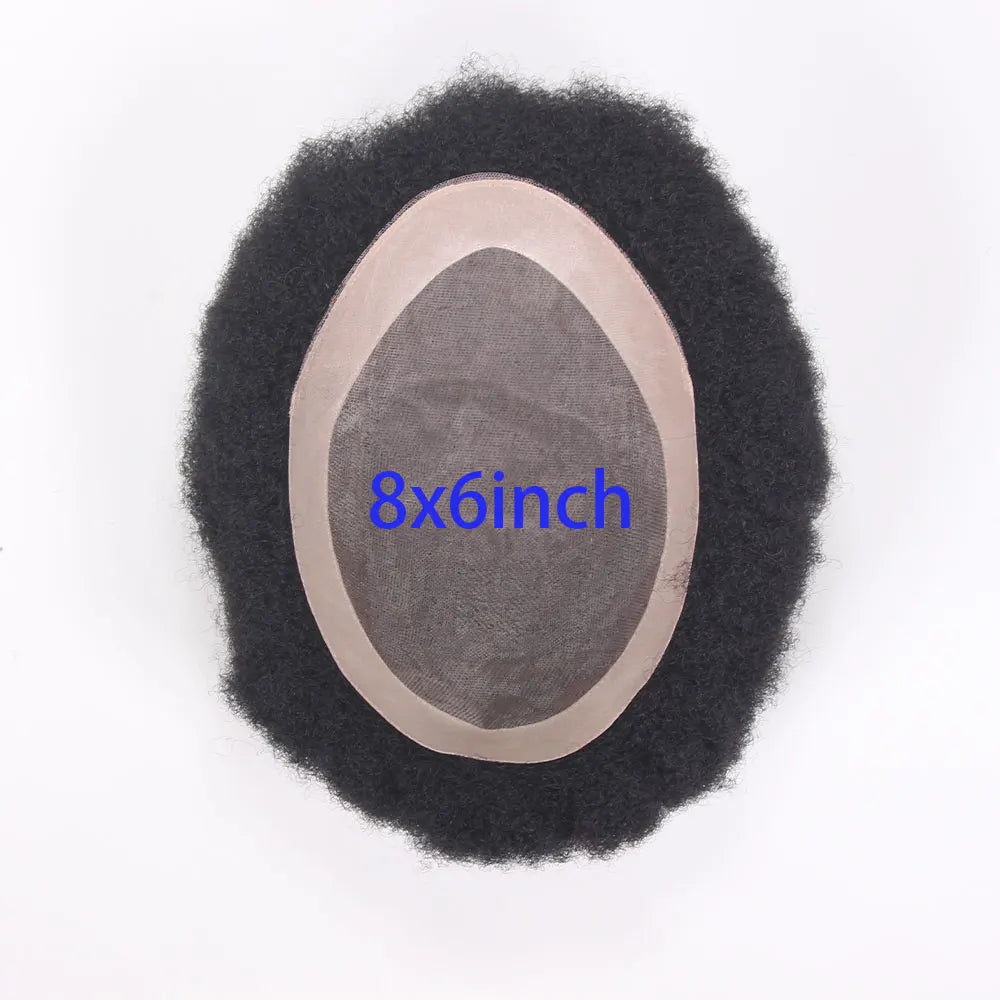 Afro Black Mens Toupee 4MM Man Wigs100% Human Hair African American Systems Afro Curly Hair pieces Replacement 1#Jet black 8x10"