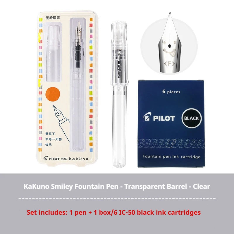 PILOT Kakuno Transparent Demo Student Fountain Pen,FKA-1SR Best for Practice,Calligraphy Available in EF/F/M Nibs Fun&Functional