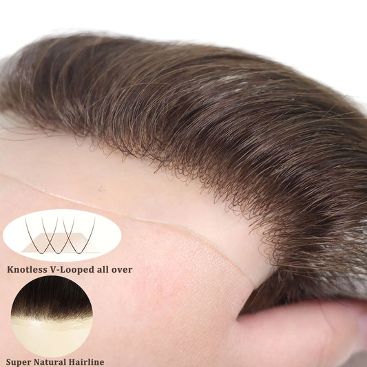 Men Toupee For Forehead 0.06mm Ultra Thin Skin #4 Brown Front Hairline Patch For Male Human Hair Wig Capillary Prosthesis Peruk
