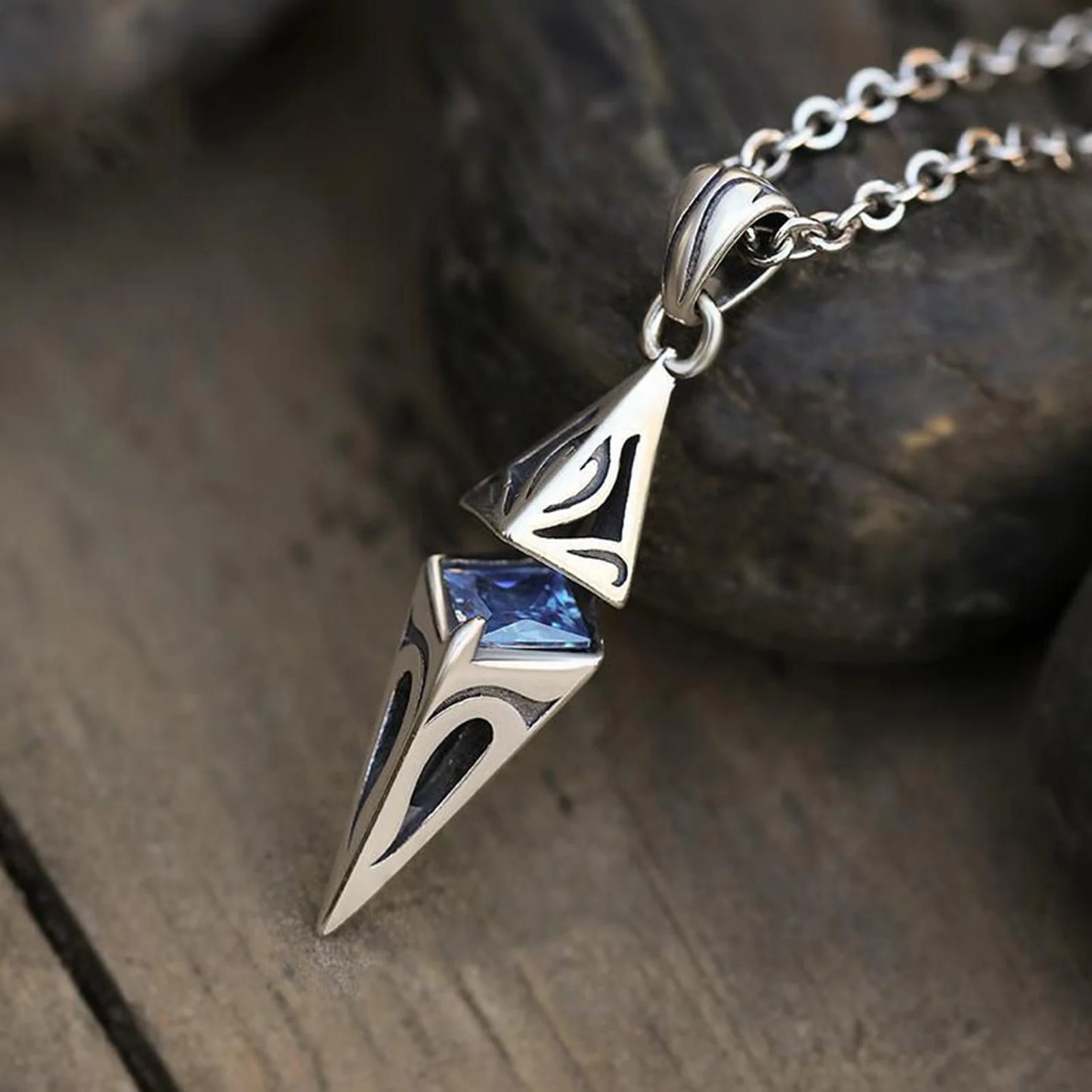 Stylish Blue Stone Man Necklaces Stainless Steel Jewelry Cube Pendant Collar Birthday Party Dad Boyfriend Valentine Gifts