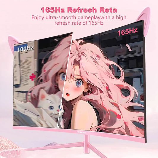 27inch Curved Pink Monitor QHD 165hz 1800R Gaming Display HDR10 Free-Sync Desktop Screen 1ms GTG With Speakers Tilt Adjustable