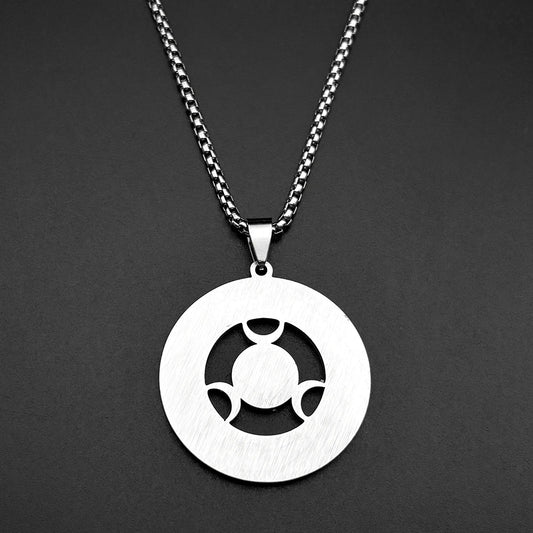 Witchcraft Triple Moon Goddness Hekate Wheel Stainless Steel Pendant Necklace Strophalos Hecate Magic Symbol PIN Jewelry