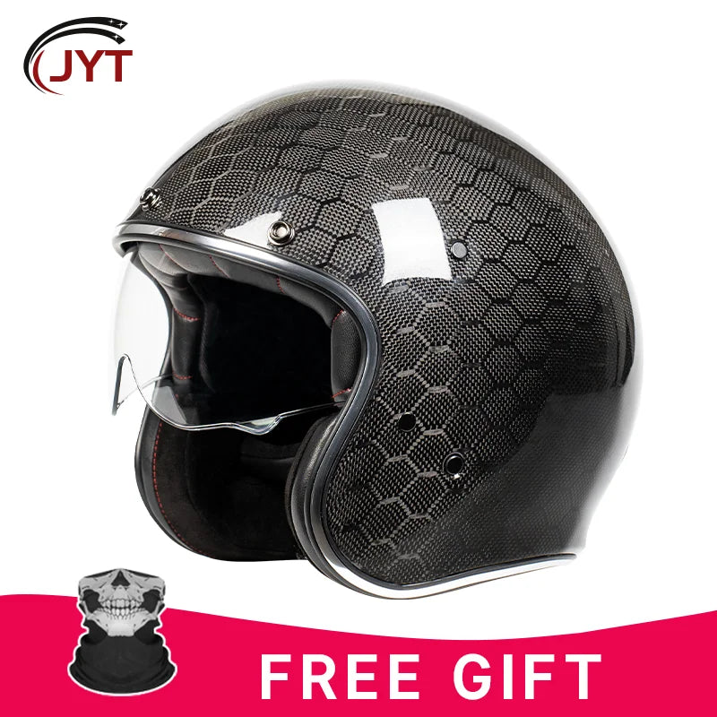 DOT Approved 12K Carbon Fiber Open Face Helmet with Visor Motorcycle Helmet Cascos Para Motos 3K 12K Jet Helmets Four Seasons