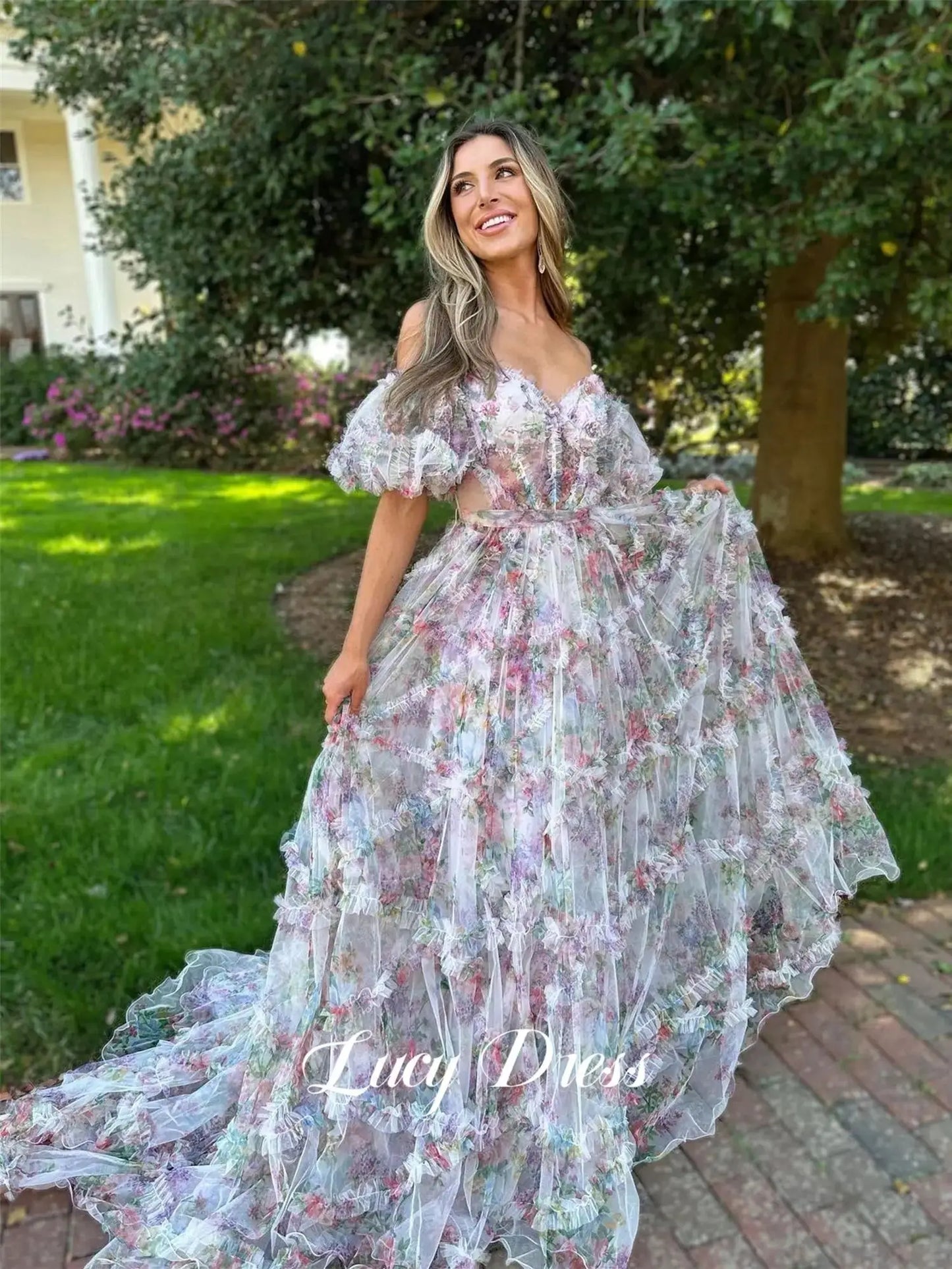 Lucy Prom Dress Floral Mesh Graduation Gown Party Luxury Dresses evening dress woman party dresses Womens dresses Customized