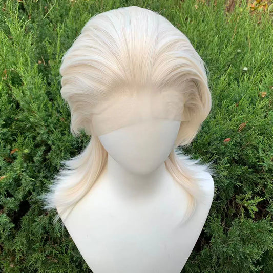White Blonde Lace Front Wigs for Women 13×4 Glueless Wolf Tail Synthetic Hair Wig Heat Resistant Cosplay Wig for Men