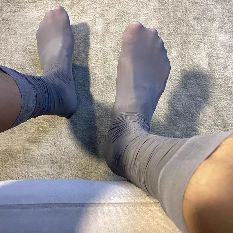 Oil Shine Stockings Ultra Thin Sexy Silky Dress Business Socks Men Sheer See Through Socks Soft Transparent