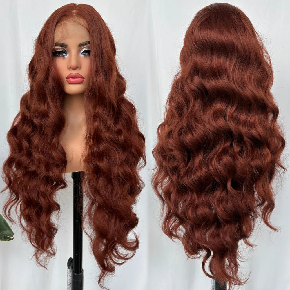 X-TRESS Synthetic Lace Front Hair Wigs for Women 32inch Long Loose Wave Black Color 13X6 Lace Frontal Wig with Natural Baby Hair
