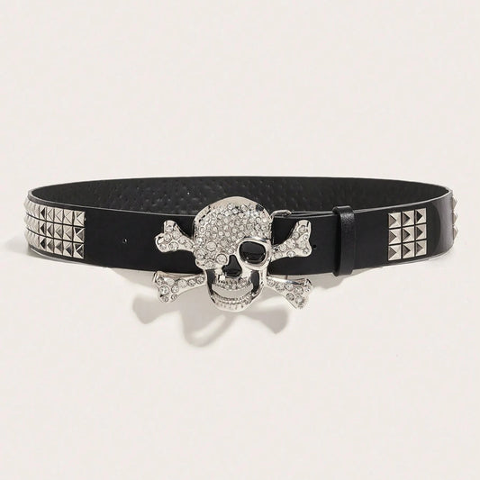1pc Men's dark punk skull buckle rivet belt jeans versatile decorative belt