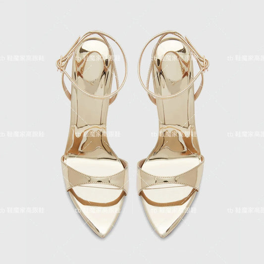 2025 new sexy high-heeled shoes with pointed toes exposed, straight buckle strap, thin heel sandals, women's fashion shoes