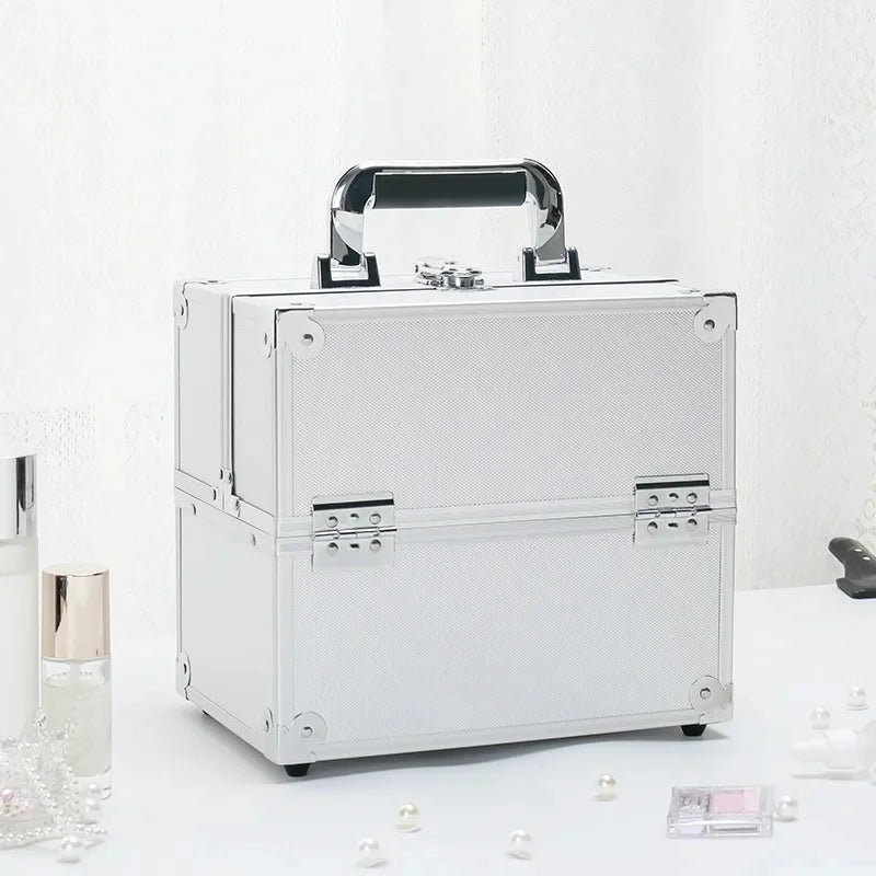 Large Capacity Three-Layer Aluminum Alloy Makeup Artist Tool Box Tattoo Cosmetics Nail Art Storage Box Beauty Pure Color Metal S