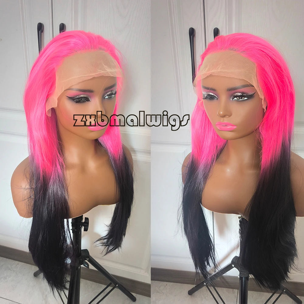 Synthetic Hair Ombre Blonde To Red Straight Pre Plucked 13x4 Lace Front Wigs for Black Women Glueless Cosplay Daily Wear Wigs