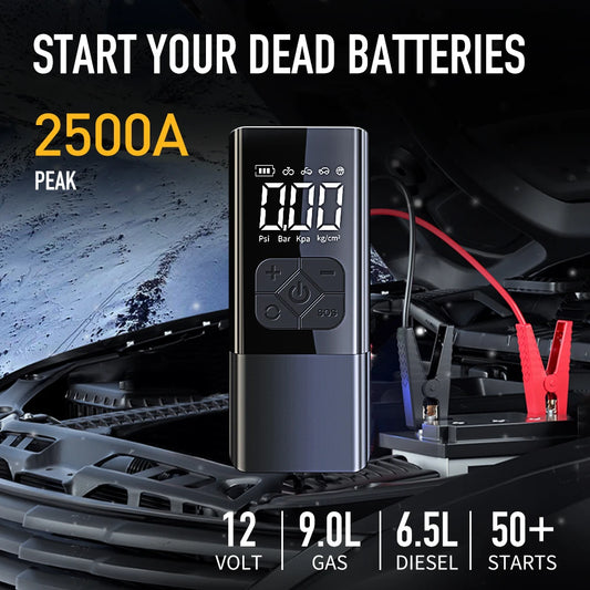 2500A Professional Car Starter Car Booster with 150PSI Air Compressor Power Bank Portable Charger for Car Battery Jump Starter