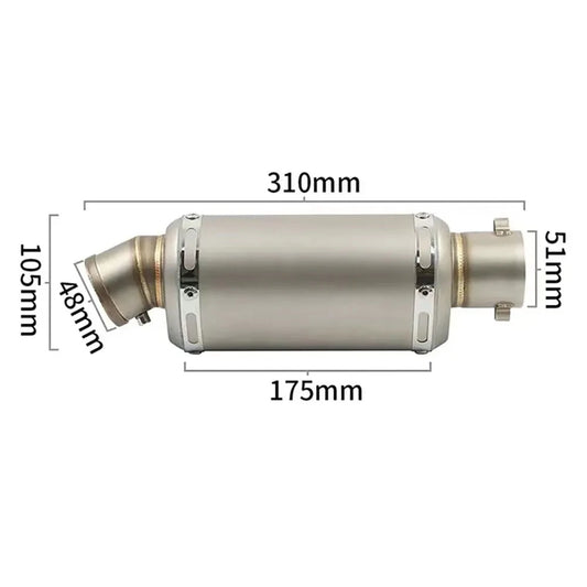 Stainless Steel 51mm Universal Motorcycle Exhaust Muffler Escape 310 370 440 mm Pipe 100cc-1000cc ATV GP Scooter For fz6 pcx125