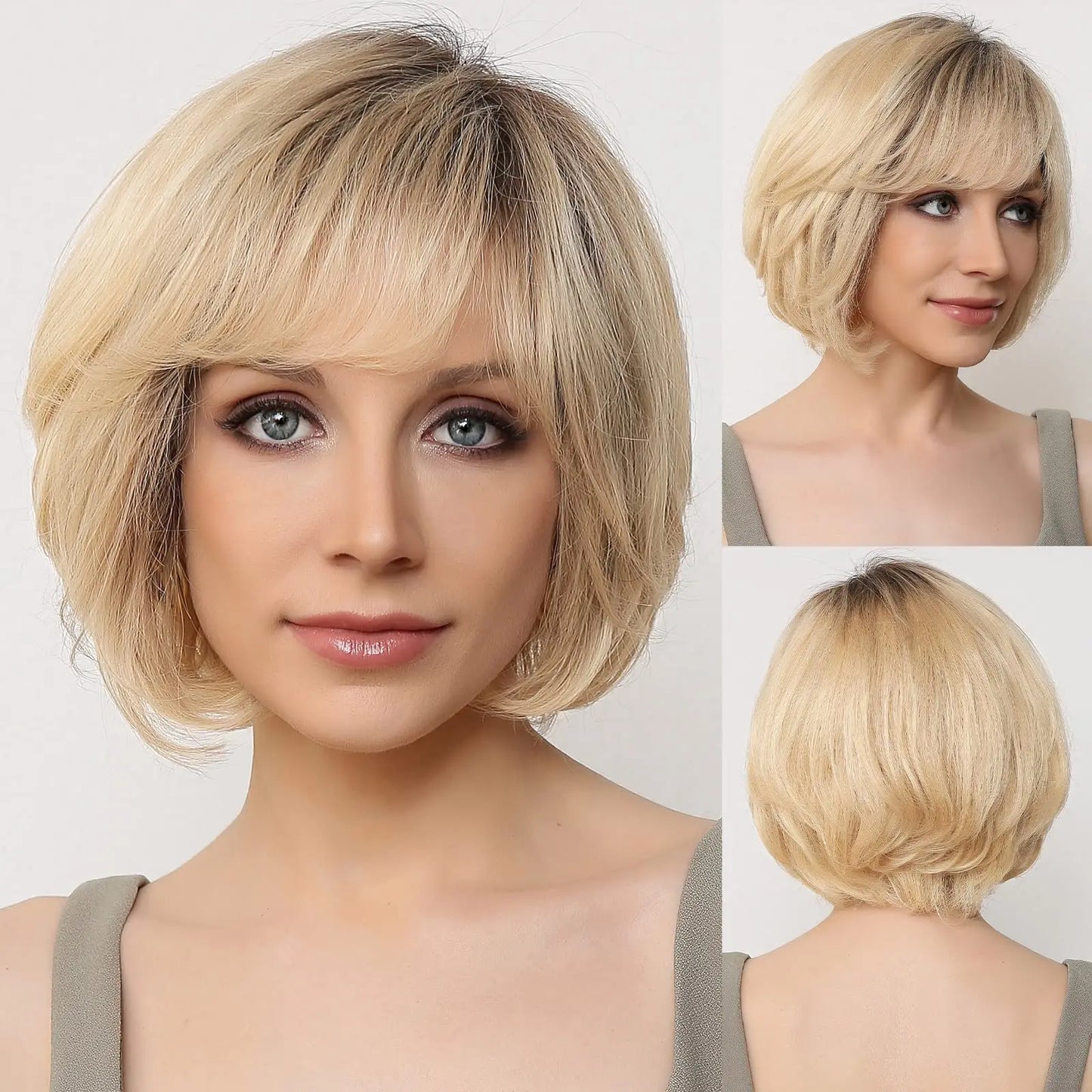 Hand-Tied Lace Front Wig Ombre Blonde Remy 100% Human Hair Wigs Natural Layered Bob HD Transparent Lace Frontal Hairs for Women