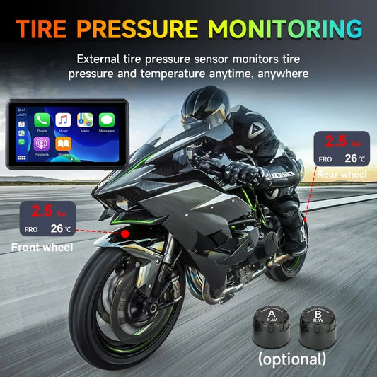 Jansite 7 inch 2K Motorcycle Upgrade Module DVR Navigation GPS Wireless CarPlay Waterproof IPX7 TPMS Portable Smart Display Cam