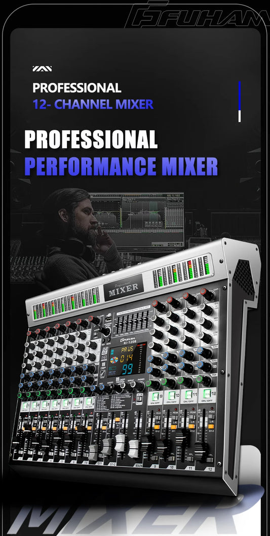 FUHAM RI808/1208 Professional 8/12 Channel 99DSP Mixer 48V Phantom Power USB Recording Studio Karaoke Bluetooth DJ Console Mixer
