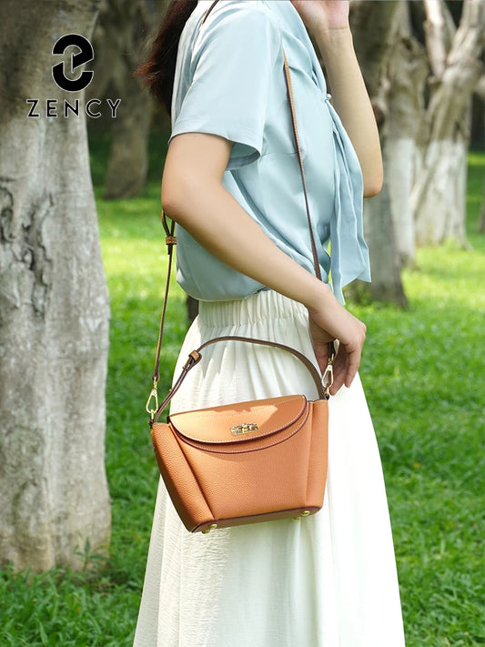 Zency Luxury Genuine Leather Tote Bag For Women Elegant High End Bag Shoulder Crossbody Handbag Top Handle Bags Noble Purple Bag