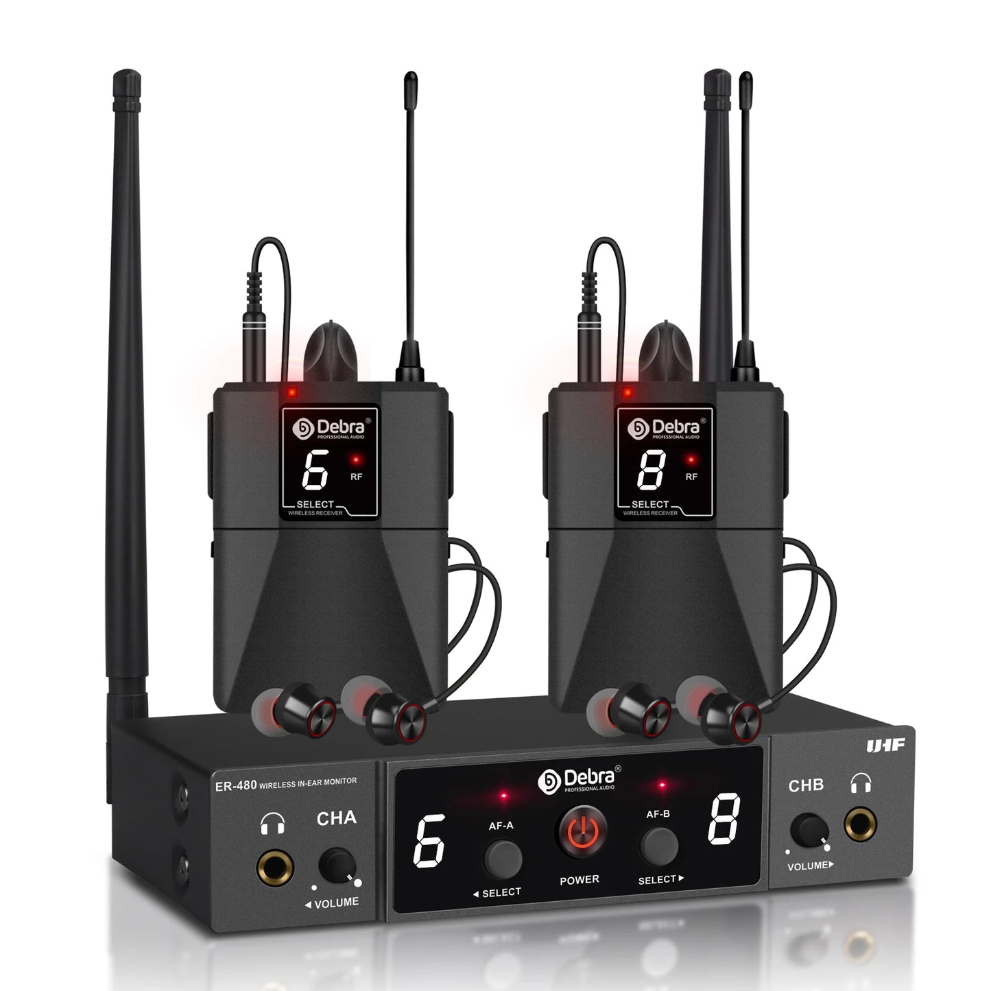 Debra UHF ER-480 Professional Wireless In-Ear Monitor System 50M Range Transmission 16 Frequency Adjustment for Church Stage