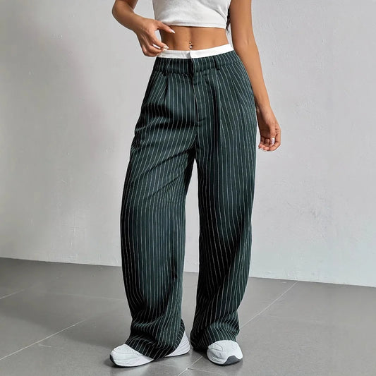 Fashion Pants Women's Stripe Straight Pants 2024 Autumn Winter High Waisted Casual Suit Pants Office Lady Women Trousers Bottoms