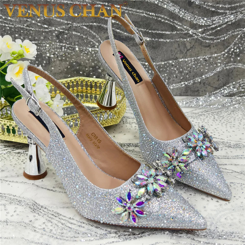 New Arrival African Women Shoes Decorated with Rhinestone Shoes for Women 2025 Designer Luxury Plus Size 43 Wedding Shoes Bride
