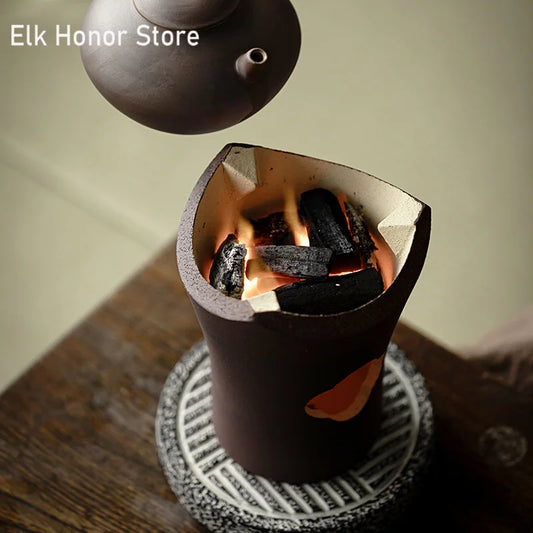 Handmade Pottery Carbon Charcoal Furnace Vermilion Style Olive Wood Boil Water Stove for Tea Kettle Household Kung Fu Teaware