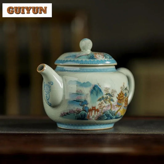 240ML Jingdezhen Porcelain Teapot Retro Old Pottery Mud Pot Tea Maker Kettle Ice Cracked Glaze Tea Services Accessories Craft