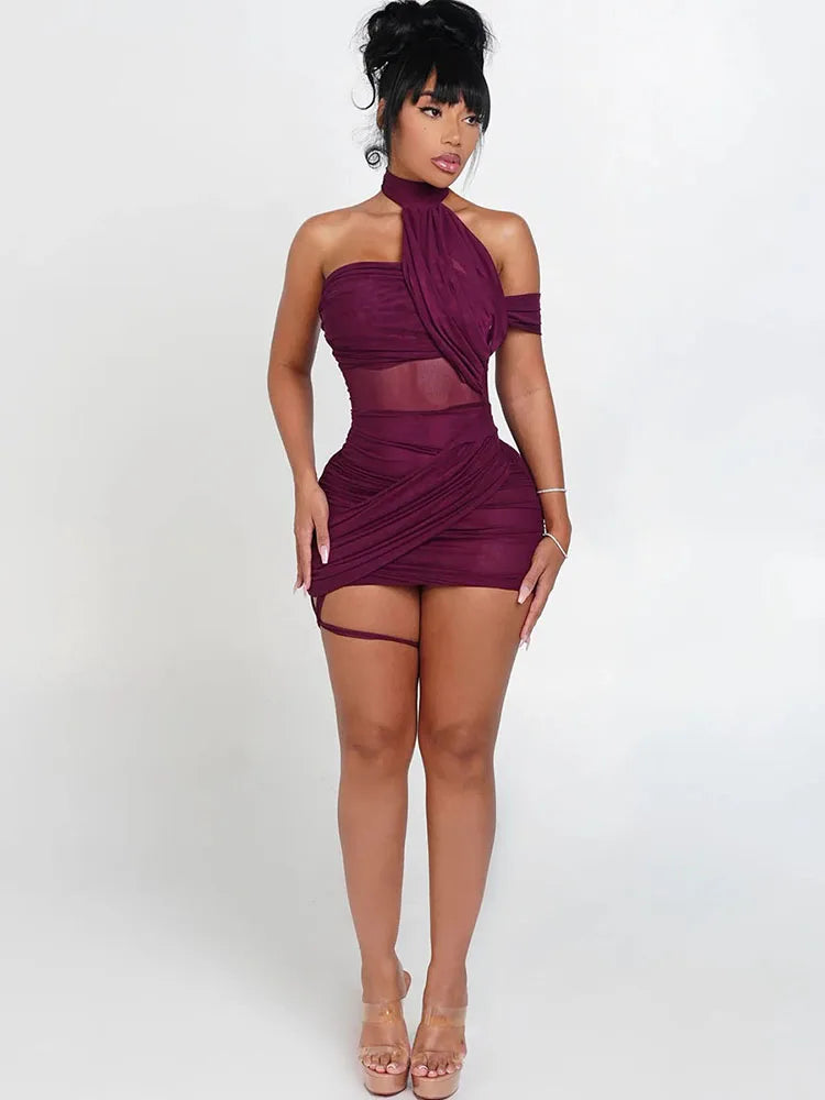 Weird Puss See Through Sexy Women Dress Y2K Cross Bandage Backless Halter Sleeveless Summer Trend Midnight Clubwear Mini Bodycon