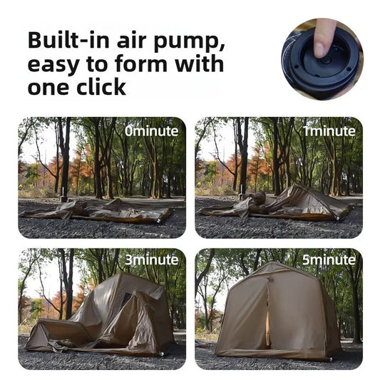 One-Button Inflatable House-Style Camping Tent, Rainproof Outdoor Overnight Family Tent with Bedroom and Living Area