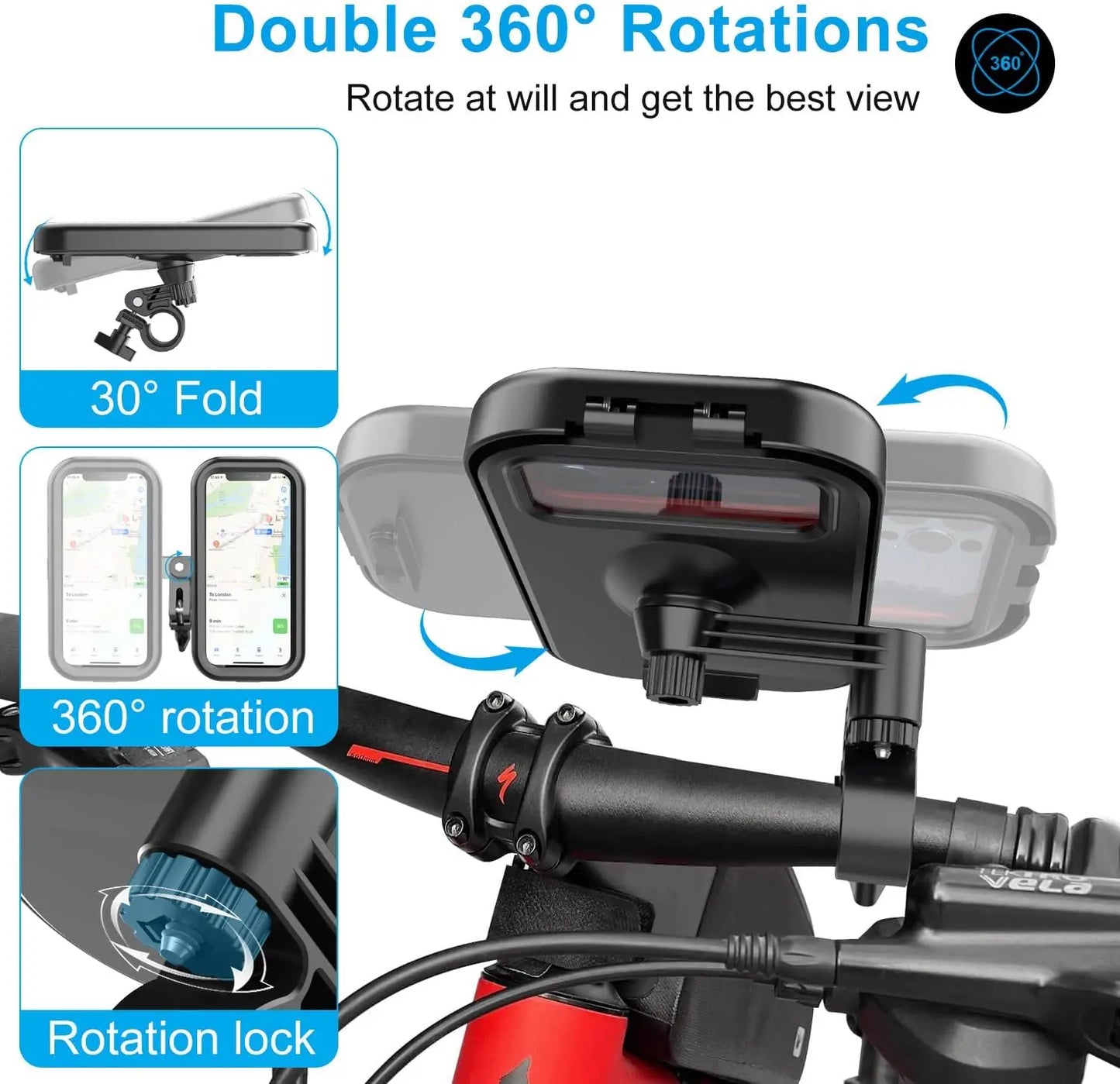 Waterproof Motorcycle Bike Mobile Phone Holder Universal Bicycle 360° Swivel Adjustable Motorcycle Holder for 4.7-6.8 in phones
