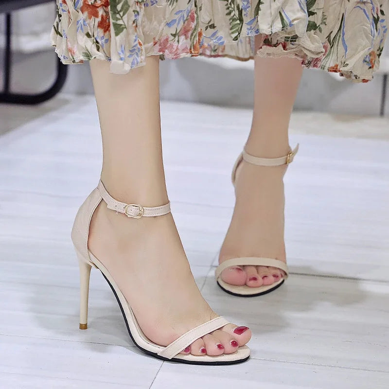 New Sexy Elegant Banquet Party High Heels Summer Solid Color Simple Fashion Buckle Comfortable Casual Sandals for Women
