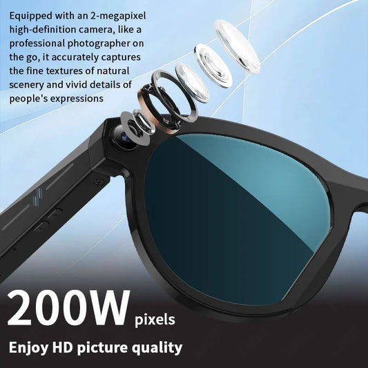 LIGE 2MP HD Camera Smart Glasses 720P Video Recording 290mAh Battery AI Recognition Translation Voice Control BT Call Sunglasses