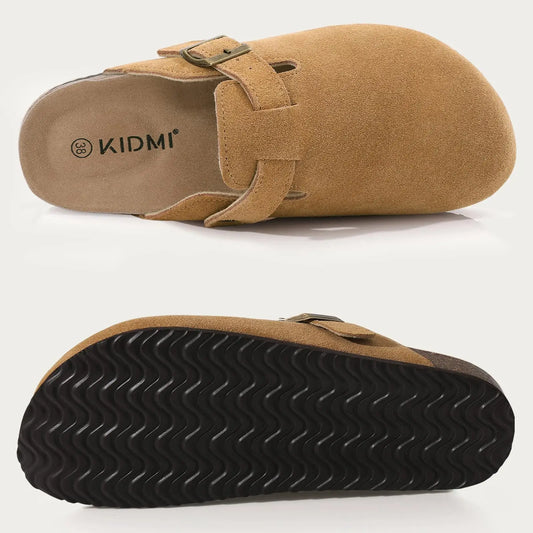 Asgard Women Cork Sole Clogs Slippers Fashion Cow Suede Flat Mules With Adjustable Buckle Men Leather Potato Shoes Beach Sandals