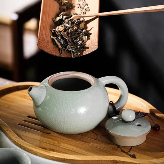 Ge Yao Ceramic Teapot teacup manual Chinese ice crack split teapot can raise Xishi tea pots household Kung Fu tea pot