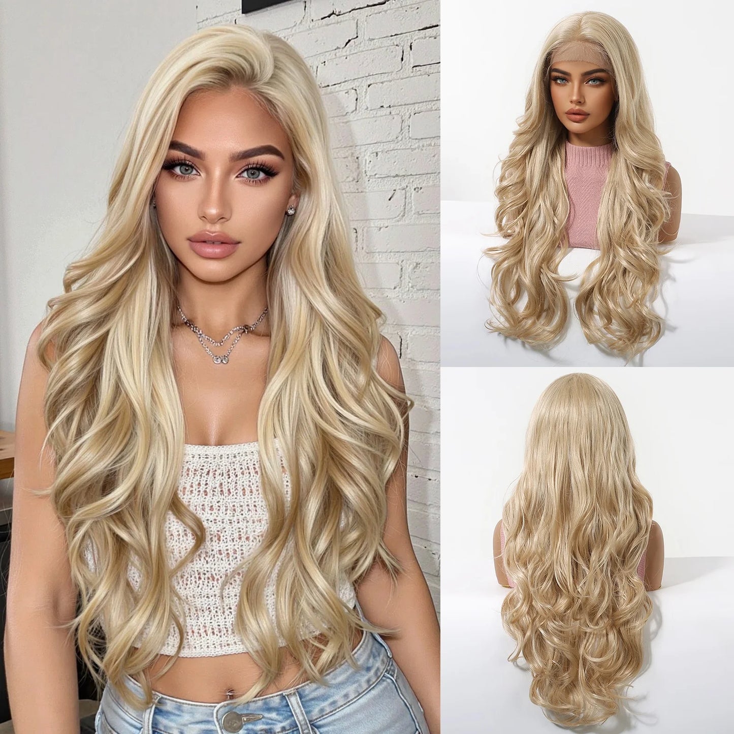 13x6 Lace Front Wig Blonde Golden Straight Hair Synthetic Wigs for Women Daily Party Cosplay Use Heat Resistant Fiber Hair