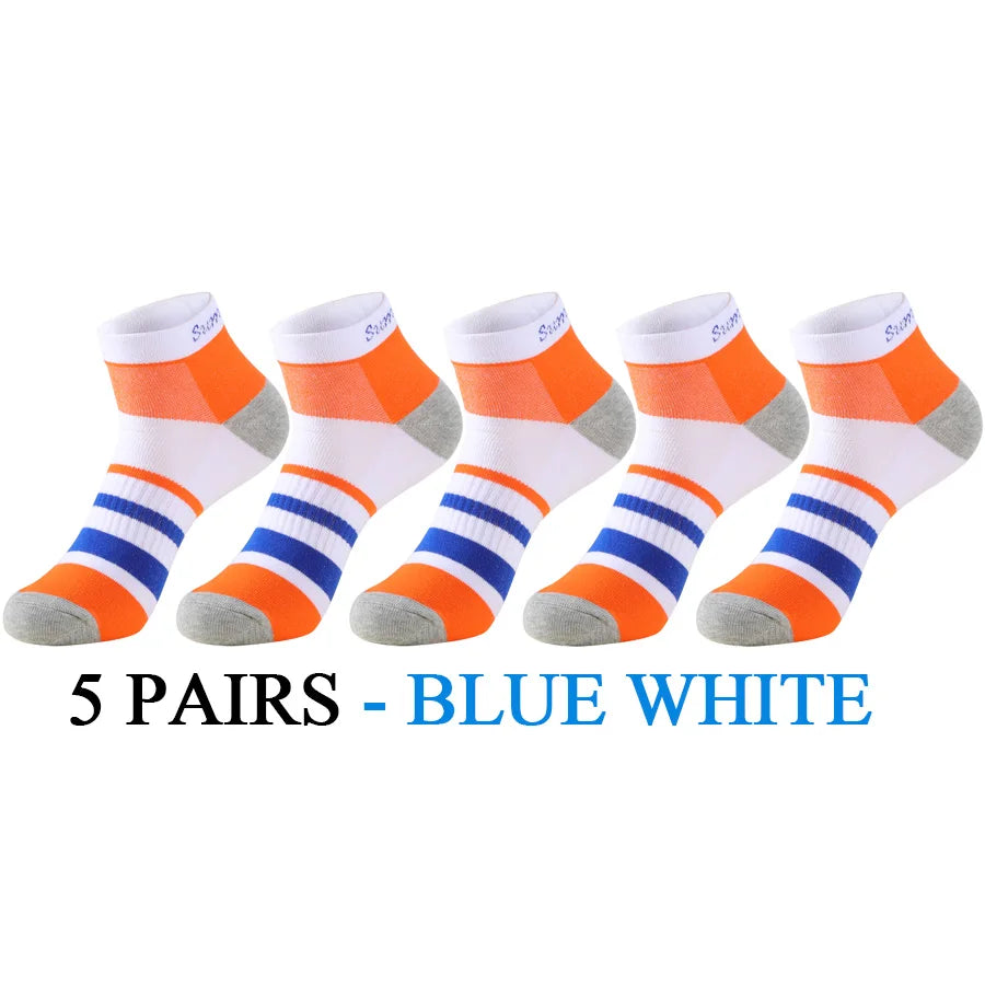 5 Pairs/Lot Running Socks Men Ankle Colorful Stripes Combed Cotton Outdoor Gym Compression Short Male Socks 5 Colors New 2025