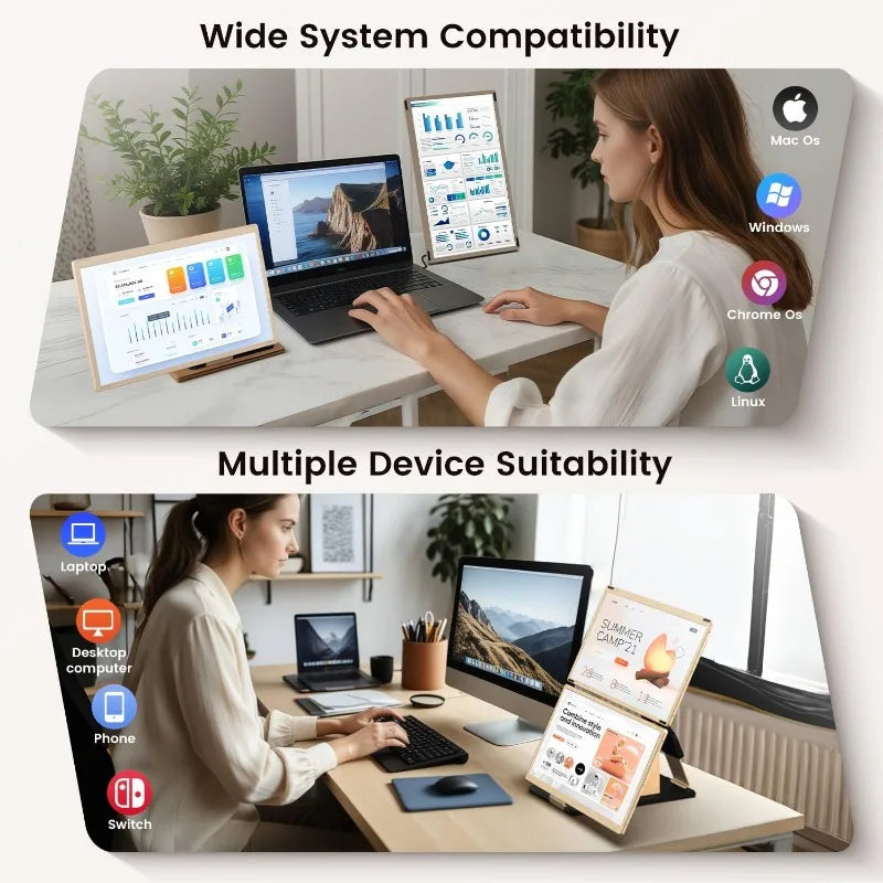 Laptop Screen Extender 15.6-inch, 1080P FHD Portable Monitor with 120% sRGB, 235°Rotation Detachable Screen, Plug & Play