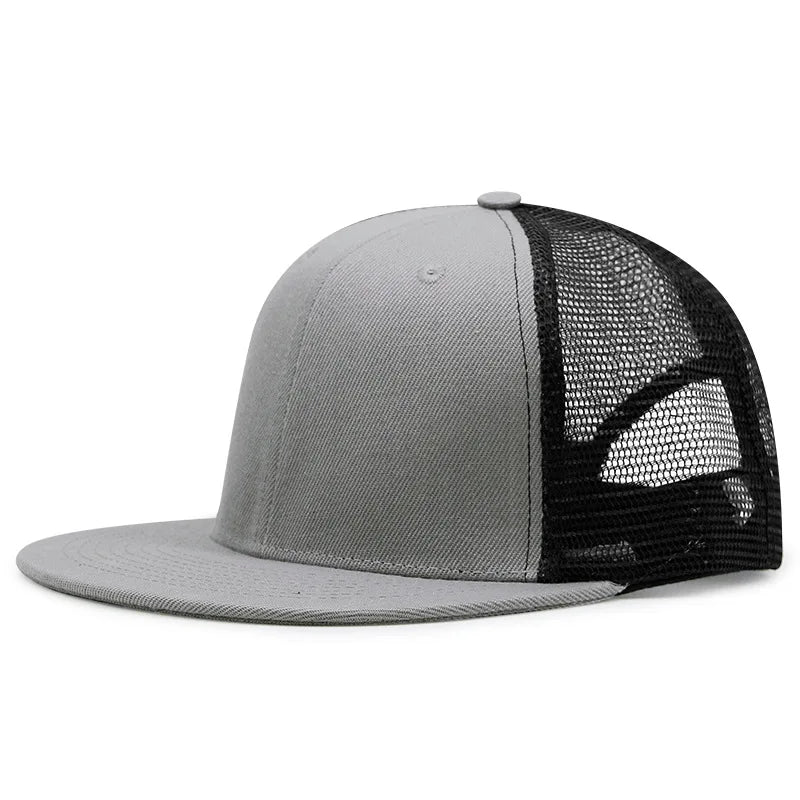 Adult Solid Color Flat Brim Mesh Snapback Cap Men Woman Hiphop Plain Baseball Hat 55-60cm