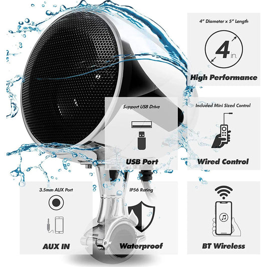300W Amplifer 4 Inches Waterproof Motorcycle Stereo Bluetooth Radio Speakers High-End ATV UTV Audio Play System with USB AUX MP3