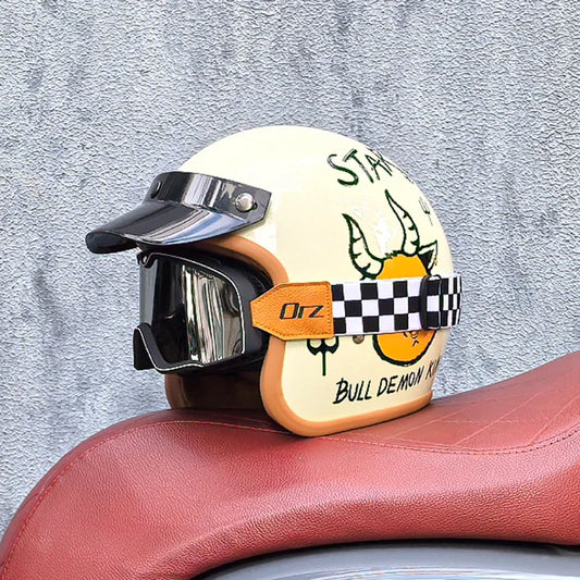ORZ NEW Retro Half Open Motorcycle Helmet Retro Cruising 3/4 Couple Helmet Motorcycle Hat