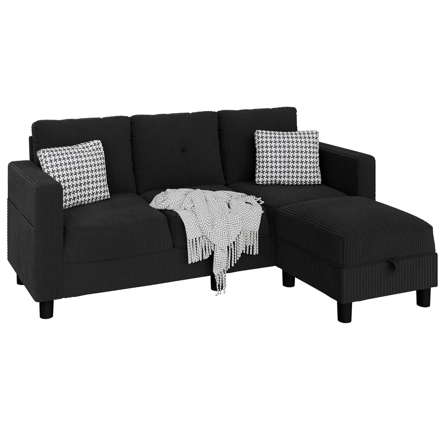 Convertible Sectional Couches for Living Room, L-Shaped Couch 3 Seat Sectional Sofa Set with Corduroy Fabric , Customized