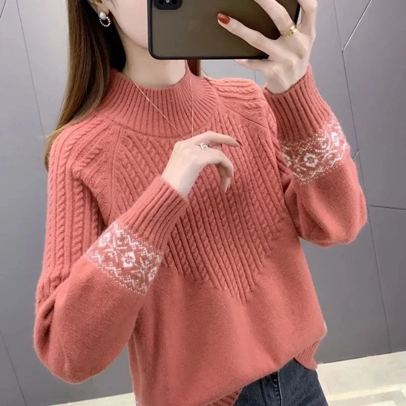 2024 Fashion Basic Autumn Winter Merino Wool Sweater Mock Neck Cashmere Pullover Solid Color Soft Long Sleeve Clothing Tops
