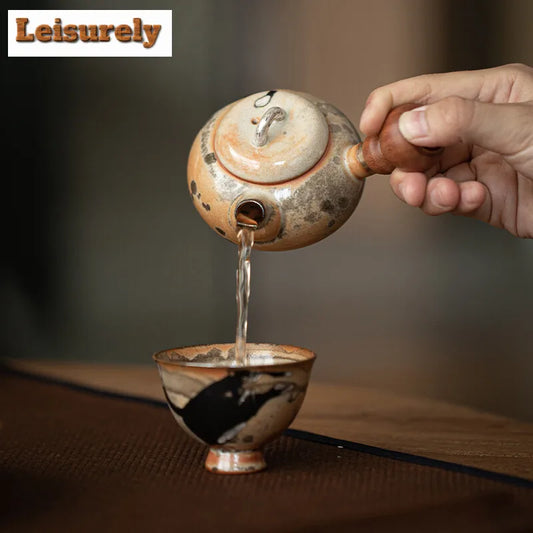 100ml Creative Zhiye Cat Side Handle Pot for Making Tea Handmade Wood-fired Porcelain Pot for Infusions Kettle Kung Fu Tea Set