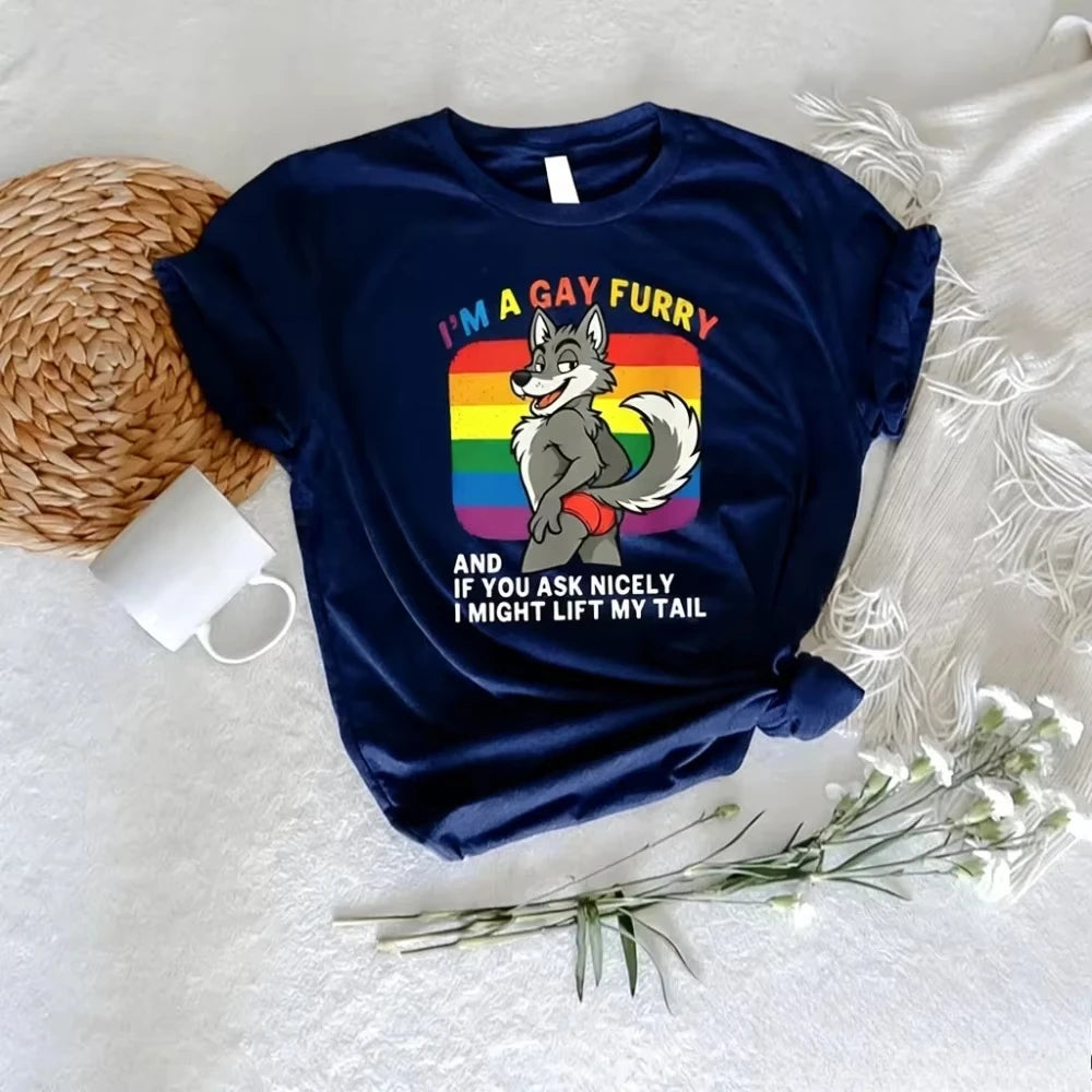 Retro Casual Gay Furry Pride Tshirt Funny LGBTQ Shirt I'm A Gay Furry Tee Gay Rights Gift T-shirt Rainbow Pride Mens Outfit