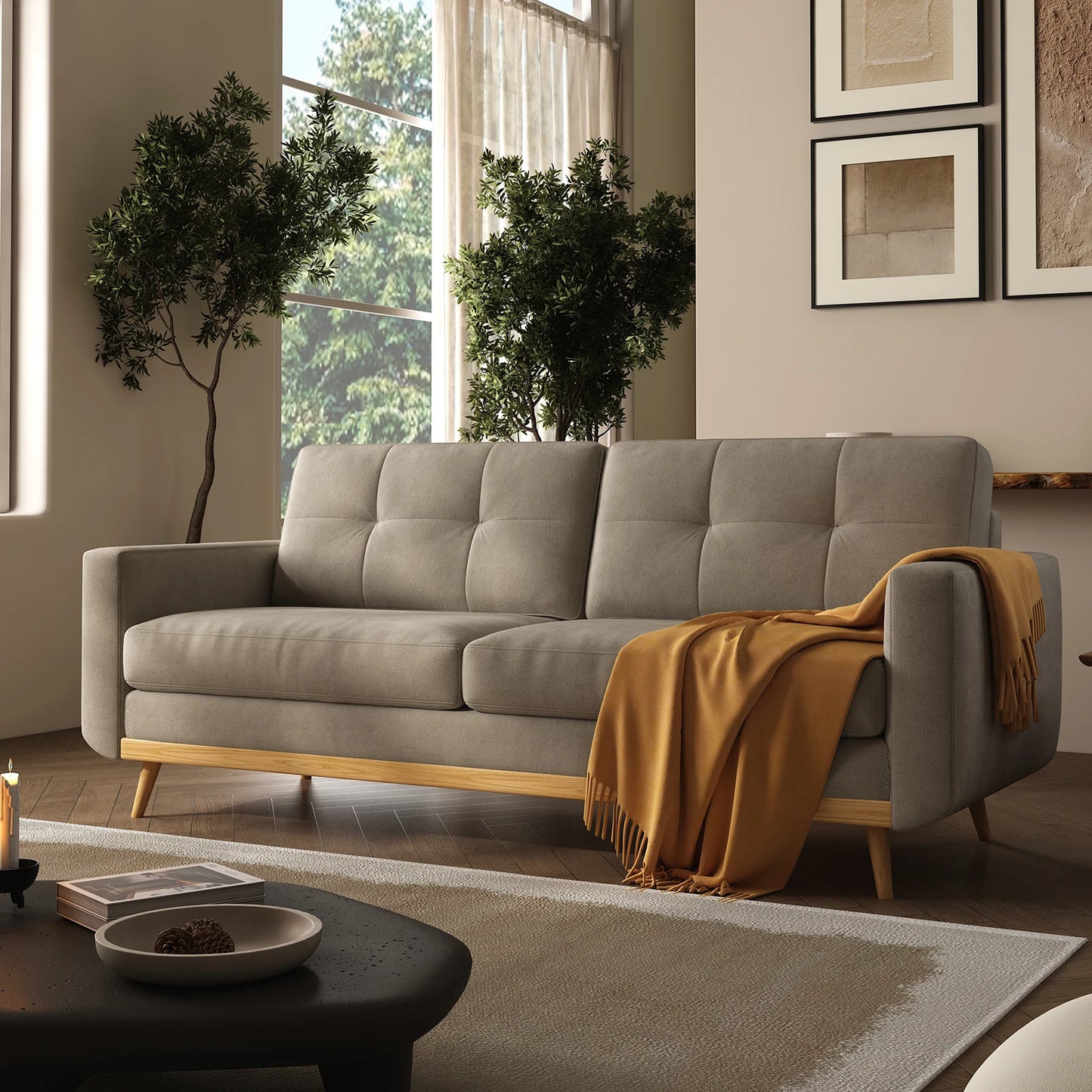 67.7-inch Mid-Century Modern Loveseat Sofa with Wooden Legs for Living Room, Bedroom, or Office